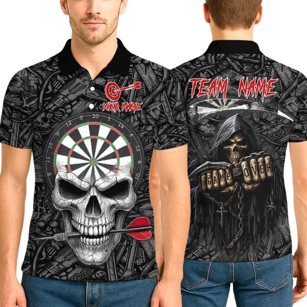 Game Over Custom Skull Dart Polo Shirt Men, Custom Skull Darts Team Shirts DE0006