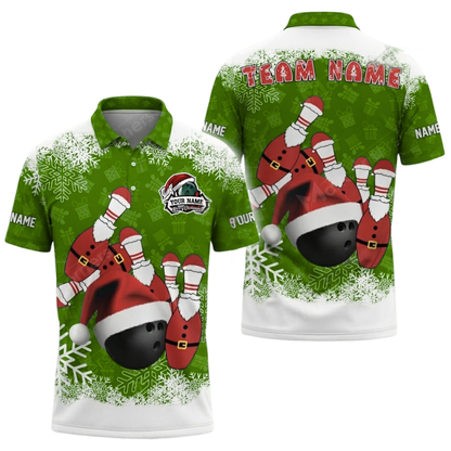 Custom Christmas Red Bowling Polo Shirt For Men, Custom Team Xmas Bowling Shirts BZ0625