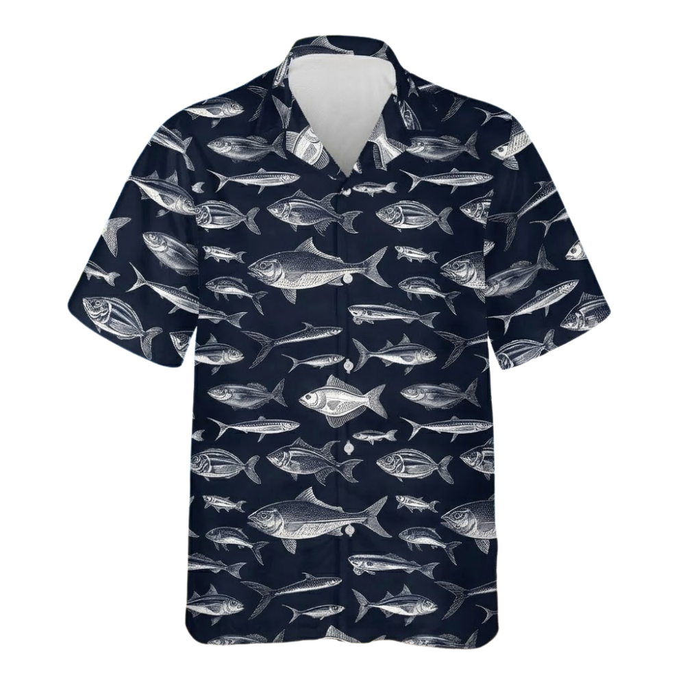 Men's Blue Fish Hawaiian Shirt, Fishing Lover Hawaiian Shirts HE0666