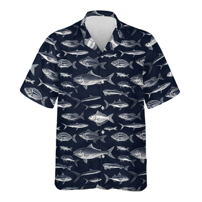 Men's Blue Fish Hawaiian Shirt, Fishing Lover Hawaiian Shirts HE0666