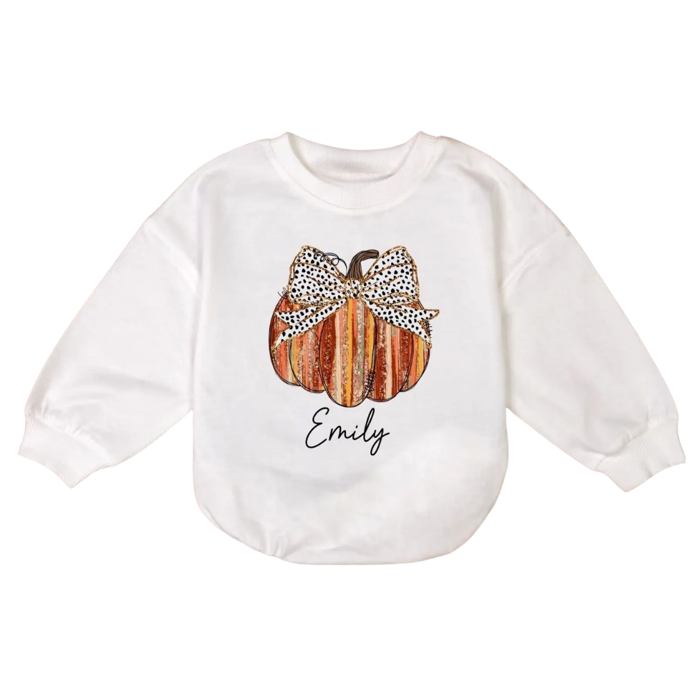 Custom Name Pumpkin Baby Romper Sweatshirt, Personalized Fall Thanksgiving Baby Romper Sweatshirt BB0017