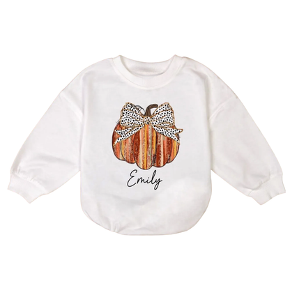 Custom Name Pumpkin Baby Romper Sweatshirt, Personalized Fall Thanksgiving Baby Romper Sweatshirt BB0017