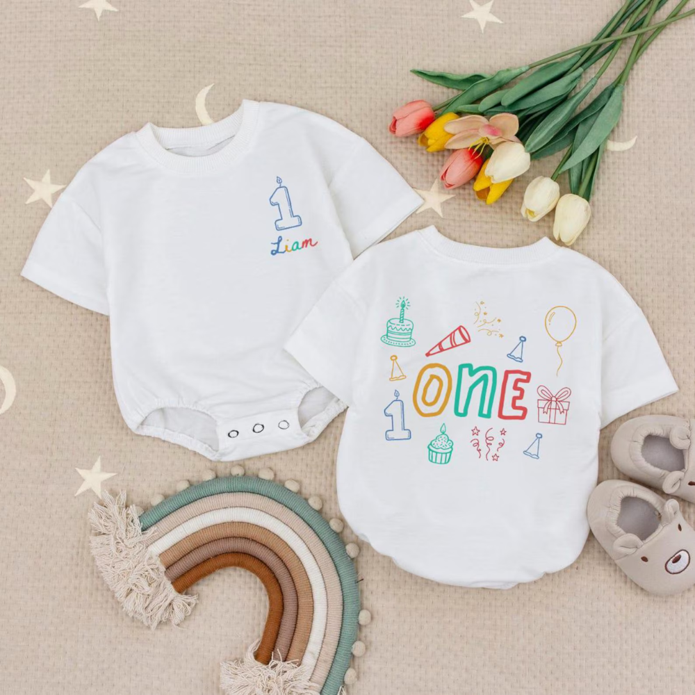 Personalized I Am One Baby Romper Sweatshirt, First Birthday Baby Romper Sweatshirt BB0095