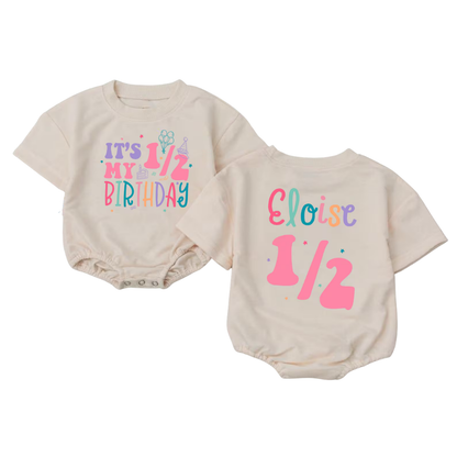It's My 1/2 Birthday Custom Name Baby Tshirt Romper, Half Birthday Baby Romper BB0033