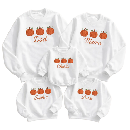 Custom Pumpkin Family Matching Sweatshirt Faux Embroidered, Custom Family Pumpkin Sweatshirt For Thanksgiving ET1696
