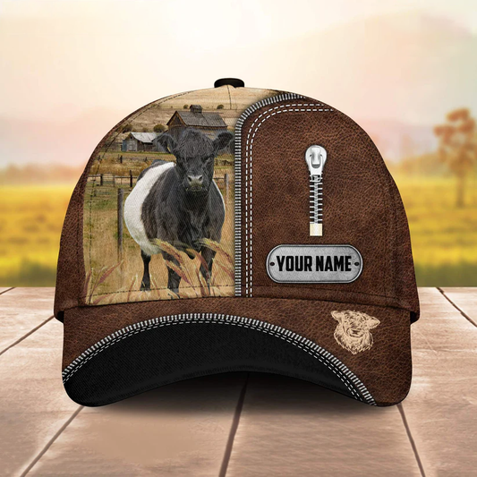 Belted Galloway Leather Zip Pattern Customized Name Cap CA0207