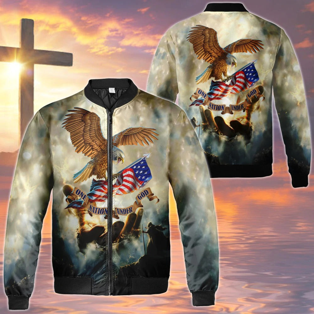 One Nation Under God Eagle American Flag Hand Of God All Over Print Shirt 4Th Of July 3D Sweatshirt TO0228