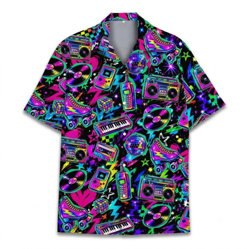 Retro Disco Music Hawaiian Shirt, Retro Hawaiian Shirt Neon HE0892