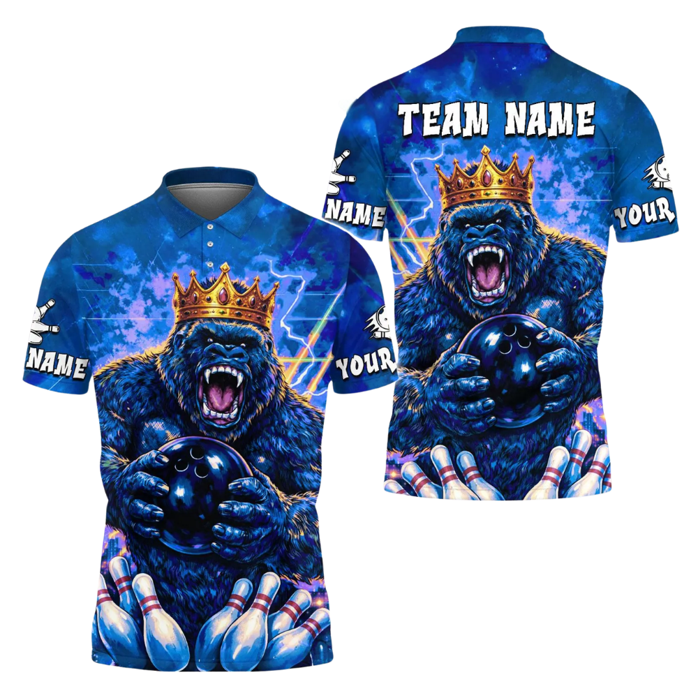 Custom King Gorilla Thunder Bowling Polo Shirt Men, Custom Gorilla Bowling Team Shirts BE0187