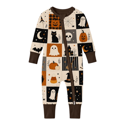 Ghost Pumpkin Black Cat Baby Romper Convertible Zippy, Halloween Convertible Romper For Baby BB0926