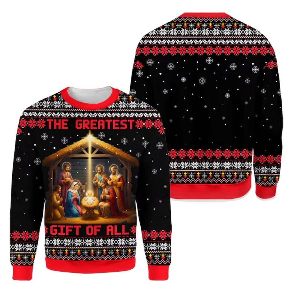 The Greatest Gift of All Jesus 3D Christmas Sweatshirt, Chirstian Xmas Sweatshirt 2D1081