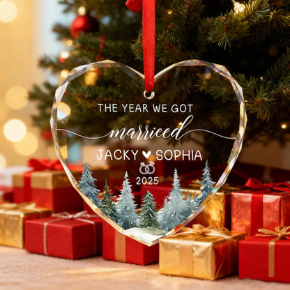 The Year We Got Engaged Pesonalized Couple Nam Glass Ornament, Custom Christmas Engagement Wedding Ornament WD0295