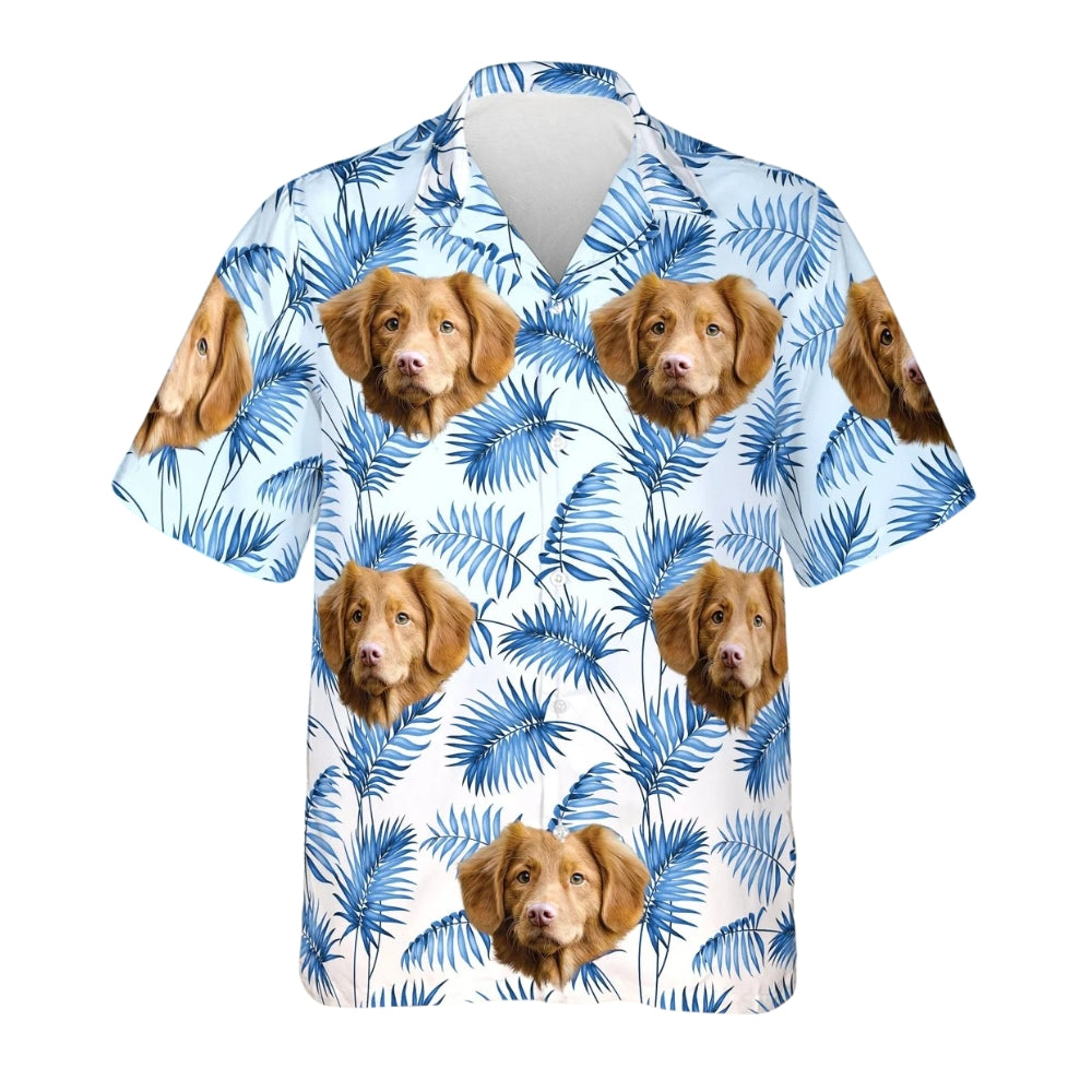 Custom Dog Face Tropical Blue White Hawaiian Shirt For Men Women, Custom Pet Photo Tropical Hawaiian Shirt HE0452