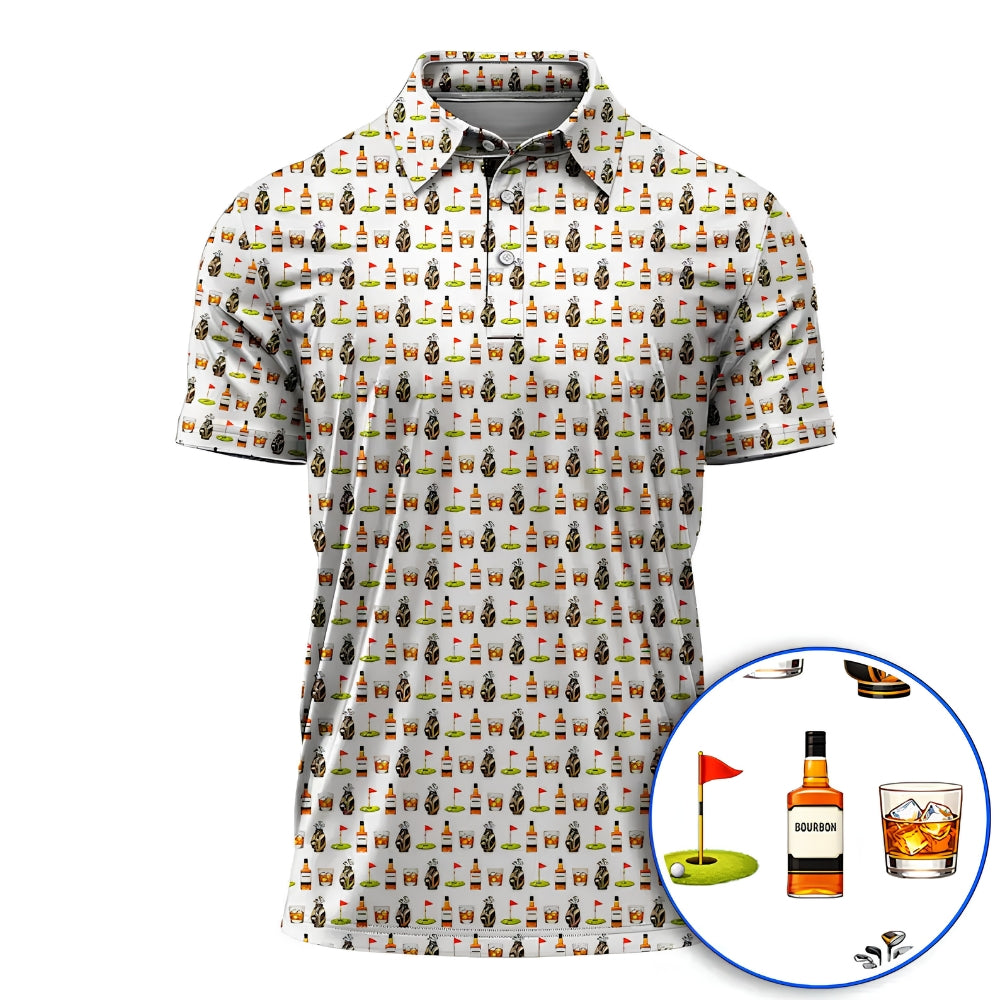 Bourbon Whiskey Golf Polo Shirts For Men, Bourbon Lovers Golf Shirts GE0399