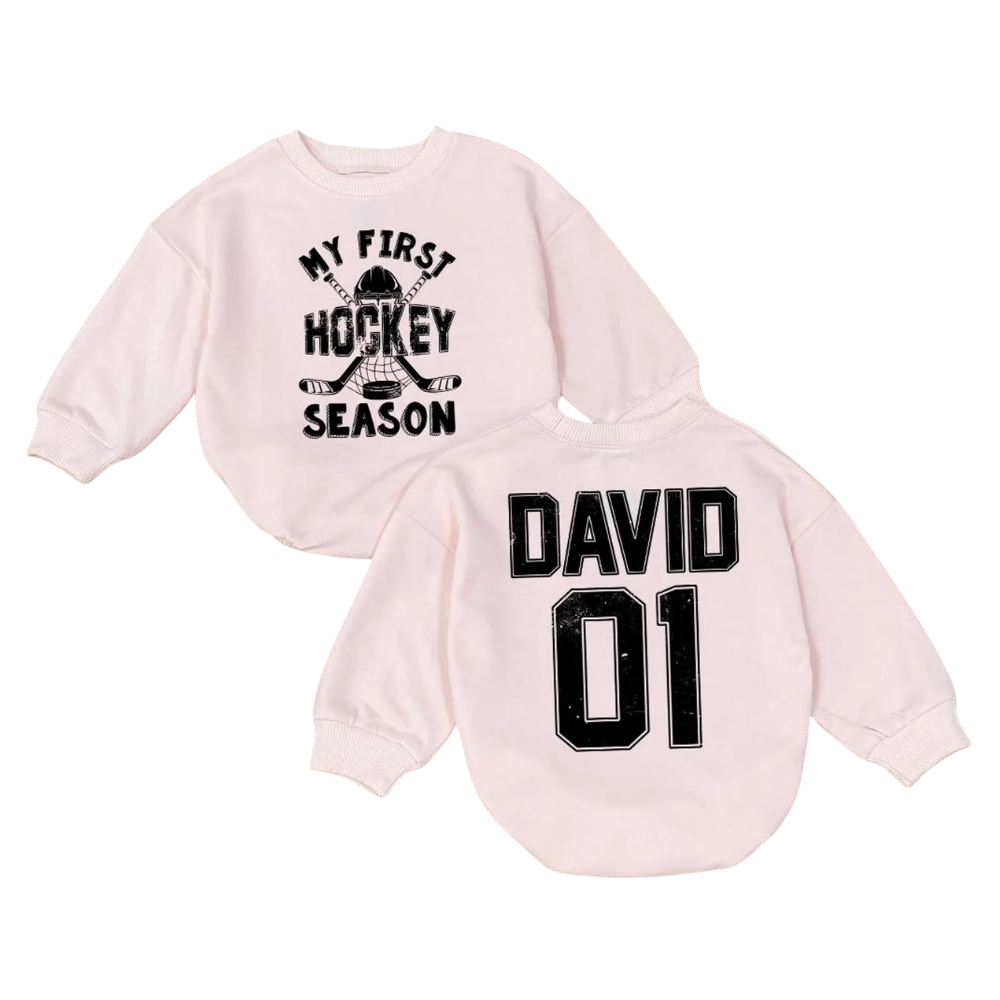 My First Hockey Season Custom Baby Romper Sweatshirt With Name Number, Personalized Hockey Baby Romper Sweatshirt  BB0161