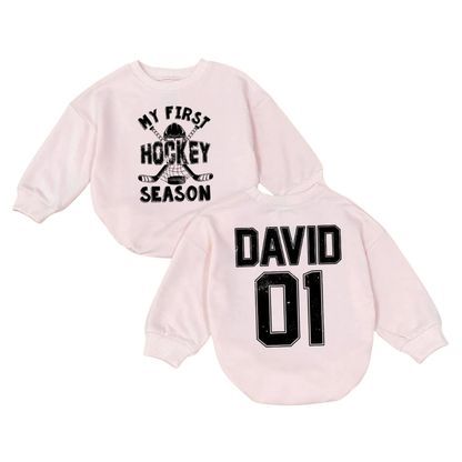 My First Hockey Season Custom Baby Romper Sweatshirt With Name Number, Personalized Hockey Baby Romper Sweatshirt  BB0161