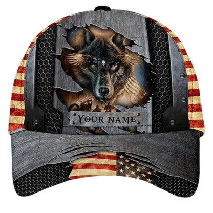 Custom Wolf American Flag Baseball 3D Printed Cap, Custom Wolf Patriotic Cap Hat CP0478