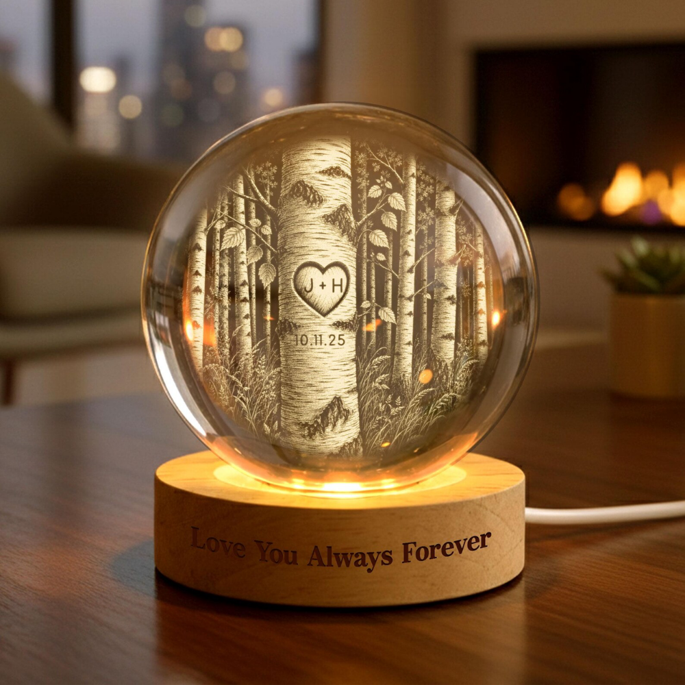 Custom Couple Initials And Date Crystal Ball Led Night Light, Custom Wedding Keepsake Night Light WD0915