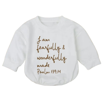 I Am Fearfully And Wonderfully Made Psalm 139:14 Baby Romper Sweatshirt, Christian Baby Romper Sweatshirt BB0682