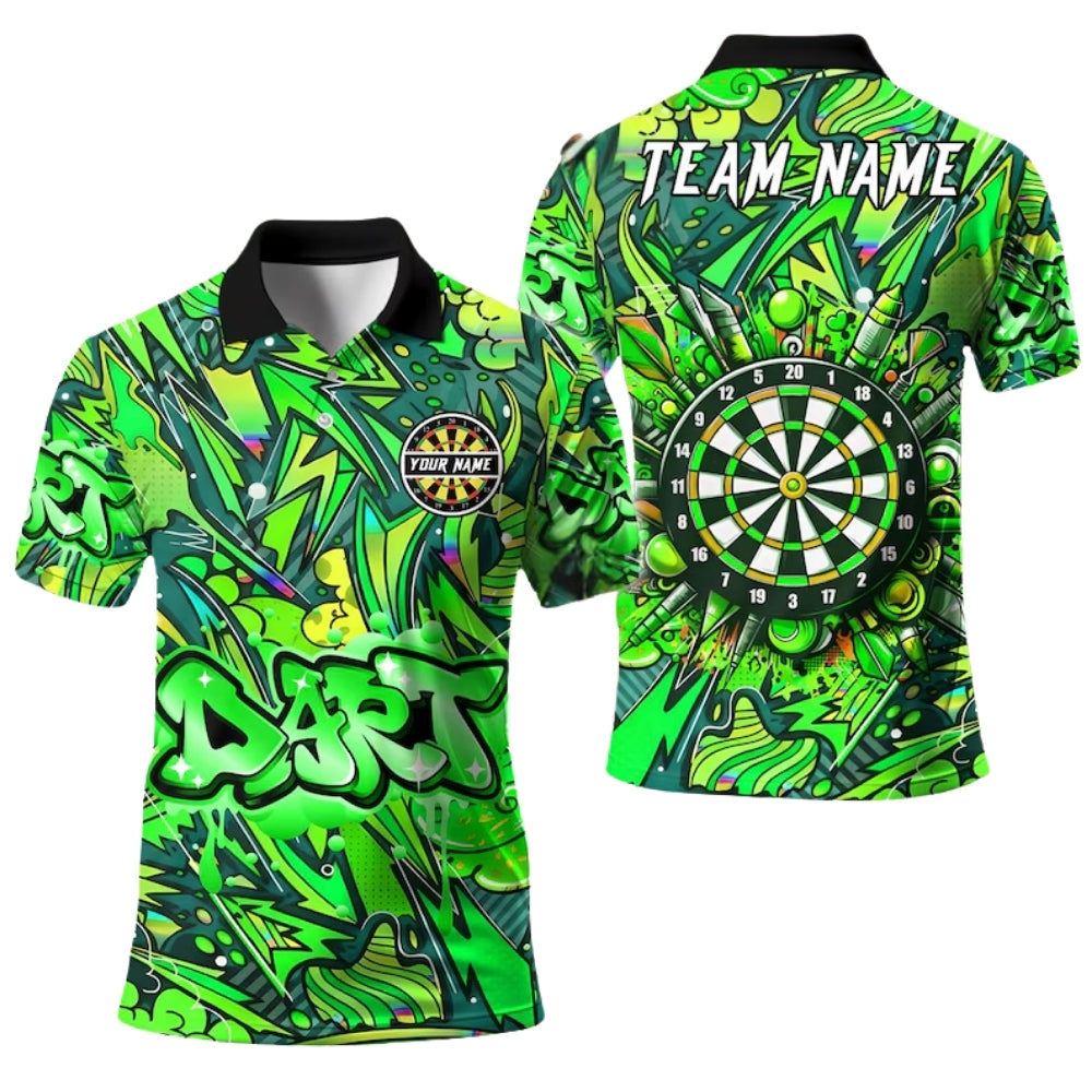 Custom Blue Graffiti Darts Team Polo Shirt For Mens, Custom Graffiti Darts Shirts DE0030