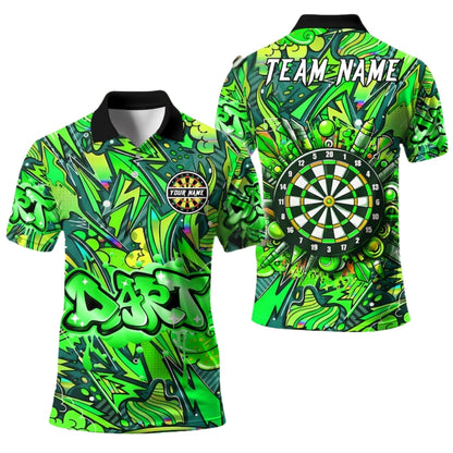 Custom Blue Graffiti Darts Team Polo Shirt For Mens, Custom Graffiti Darts Shirts DE0030