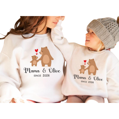 Custom Bear Mama And Mini Sweatshirt Matching, Custom Mommy And Baby Bear Sweatshirts ET1508