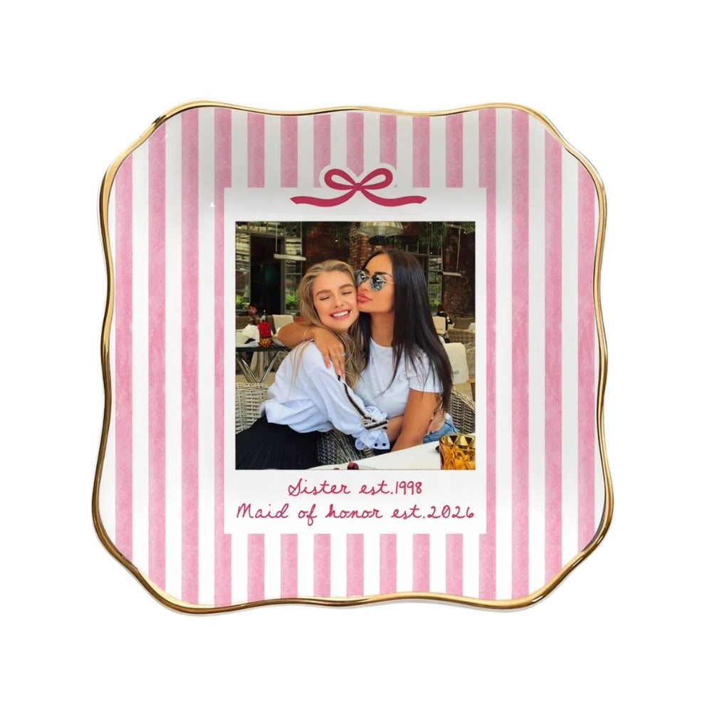Custom Photo Maid Of Honor Striped Ring Dish For Sister, Custom Wedding Dish For Bridesmaid WD0432