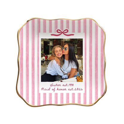 Custom Photo Maid Of Honor Striped Ring Dish For Sister, Custom Wedding Dish For Bridesmaid WD0432