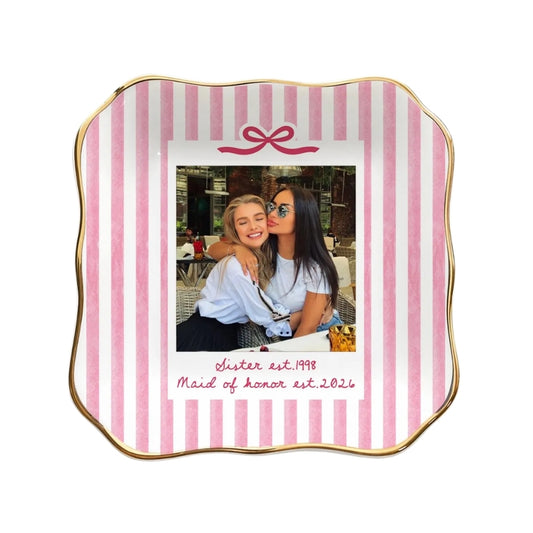 Custom Photo Maid Of Honor Striped Ring Dish For Sister, Custom Wedding Dish For Bridesmaid WD0432