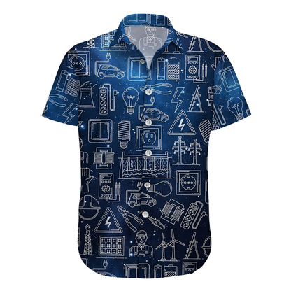 Blue Electrician Men's Hawaiian Shirt, Electrician Hawaiian Shirts HE0255