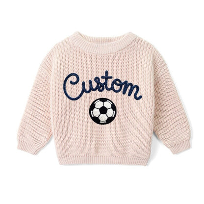 Custom Soccer Baby Embroidered Knit Sweater, Custom Baby Soccer Sweatshirt BB0767