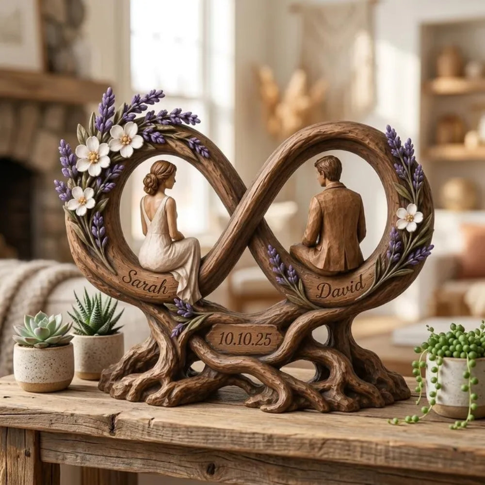 Personalized Couple Infiniti Wooden Plaque, Custom Wedding Anniversary Wooden Block WD0795