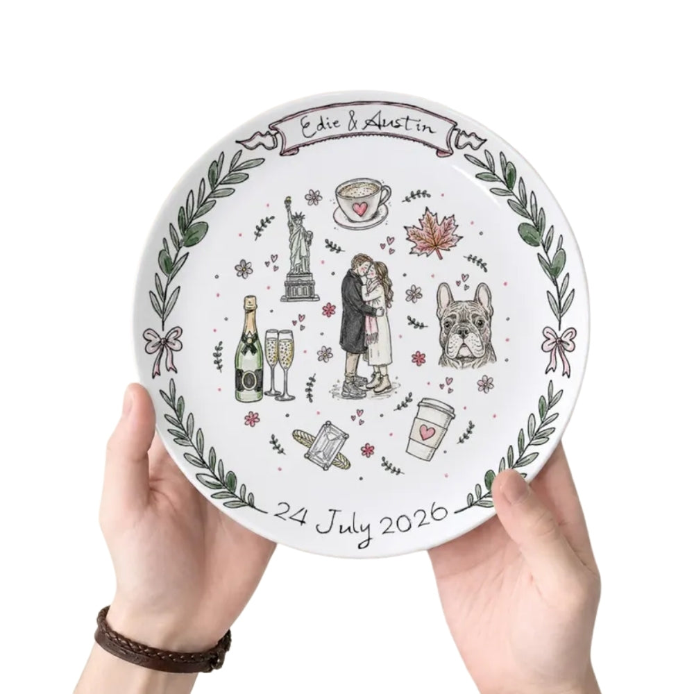 Custom Couple Name And Date Wedding Round Platter, Custom Wedding Plate For Bride And Groom WD0387