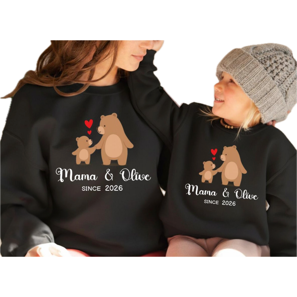 Custom Bear Mama And Mini Sweatshirt Matching, Custom Mommy And Baby Bear Sweatshirts ET1508