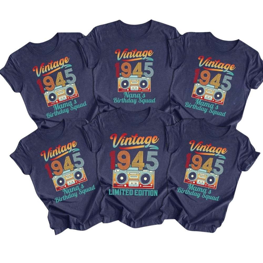 Vintage Limited Edition 80th Custom Birthday Matching Family T Shirts, Custom 80th Birthday Retro Matching Shirts For Family ET0392