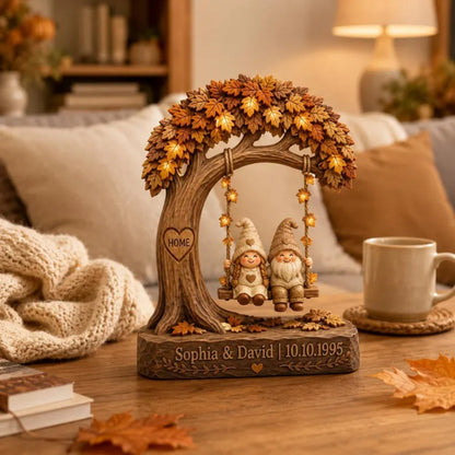 Personalized Gnome Couple Wedding Layer Wooden Block, Custom Fall Wedding Wooden Plaque WD0993