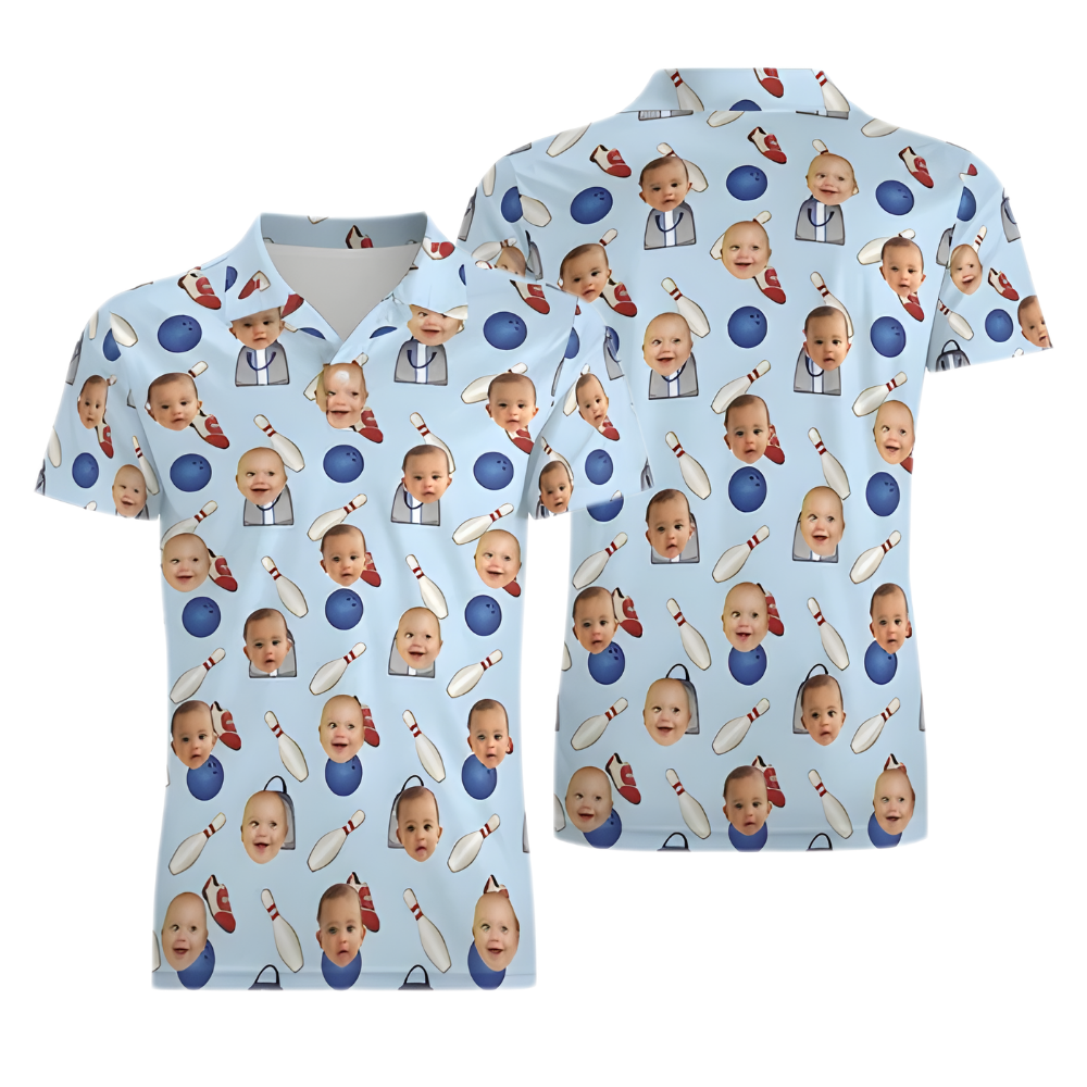 Custom Face Bowling Polo Shirt For Men, Custom Photo Bowling Shirts BE0122