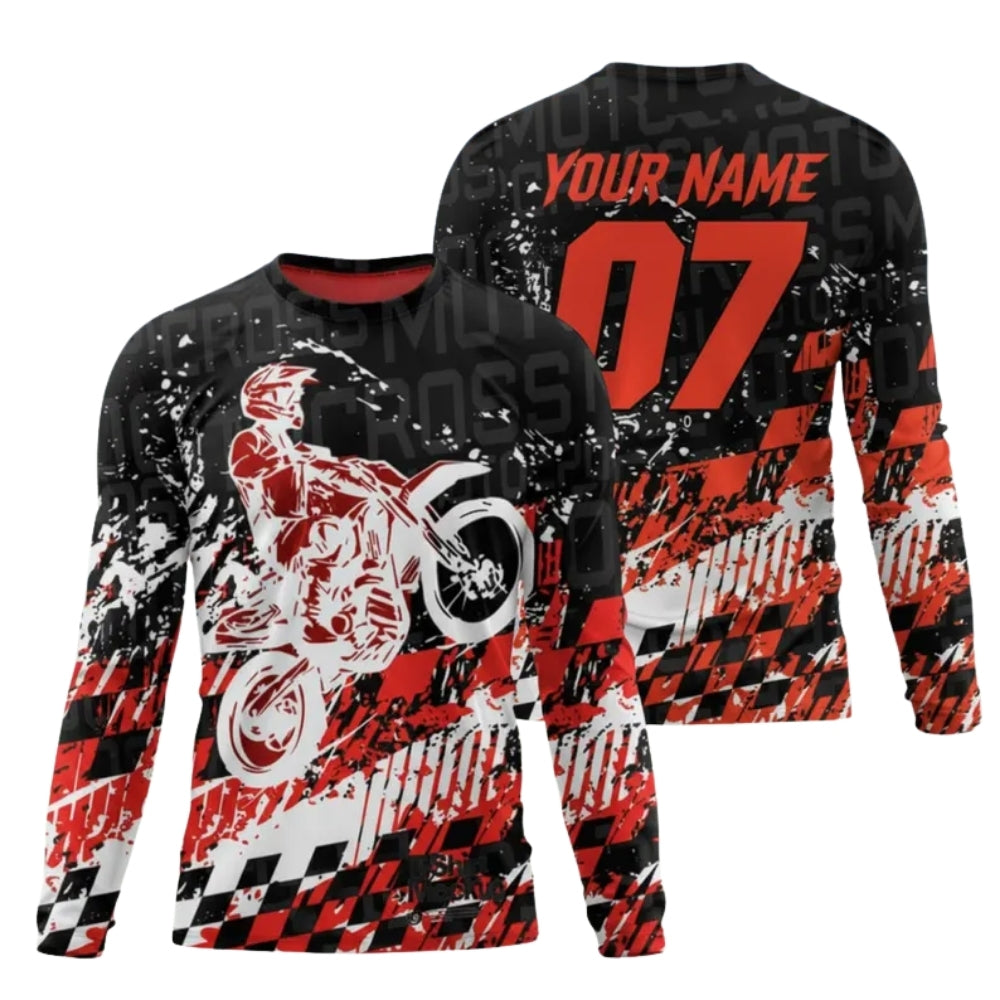 Custom Name Number Red Motocross Racing Long Sleeve Jersey Shirts For Men, Custom Dirt Bike Shirts ME0040