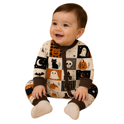 Ghost Pumpkin Black Cat Baby Romper Convertible Zippy, Halloween Convertible Romper For Baby BB0926