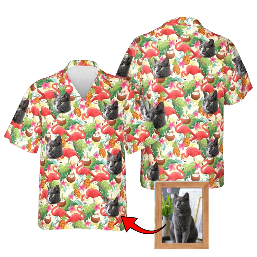 Cat Photo Personalized Flamingo Tropical Hawaiian Shirt Men Women, Custom Tropical Hawaiian Shirt With Pet Photo HE0453