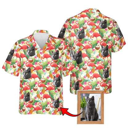 Cat Photo Personalized Flamingo Tropical Hawaiian Shirt Men Women, Custom Tropical Hawaiian Shirt With Pet Photo HE0453