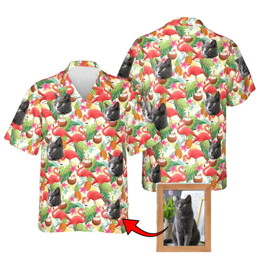 Cat Photo Personalized Flamingo Tropical Hawaiian Shirt Men Women, Custom Tropical Hawaiian Shirt With Pet Photo HE0453
