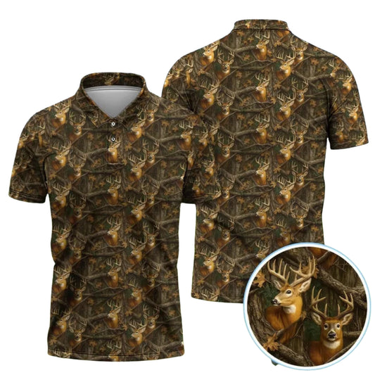 Deer Camouflage Golf Polo Shirt Mens, Deer Golf Shirts GE0294
