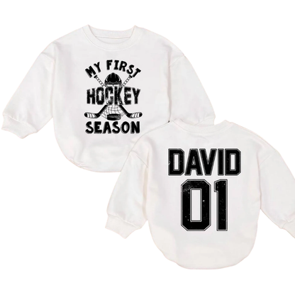 My First Hockey Season Custom Baby Romper Sweatshirt With Name Number, Personalized Hockey Baby Romper Sweatshirt  BB0161