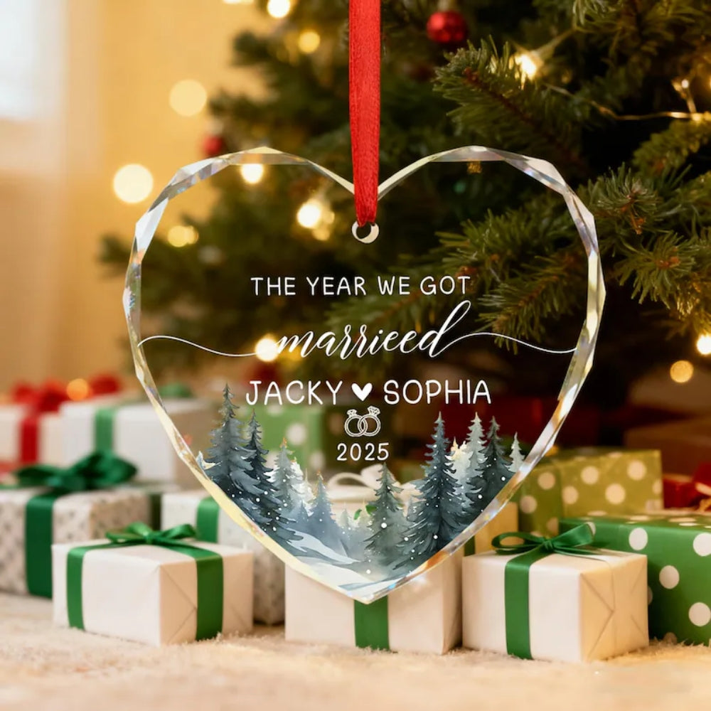 The Year We Got Engaged Pesonalized Couple Nam Glass Ornament, Custom Christmas Engagement Wedding Ornament WD0295