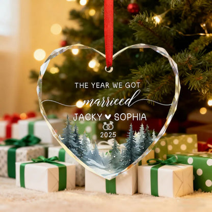 The Year We Got Engaged Pesonalized Couple Nam Glass Ornament, Custom Christmas Engagement Wedding Ornament WD0295