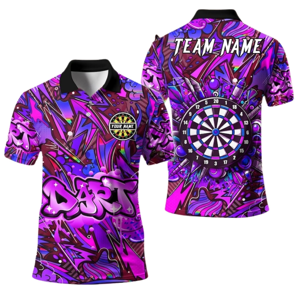 Custom Blue Graffiti Darts Team Polo Shirt For Mens, Custom Graffiti Darts Shirts DE0030