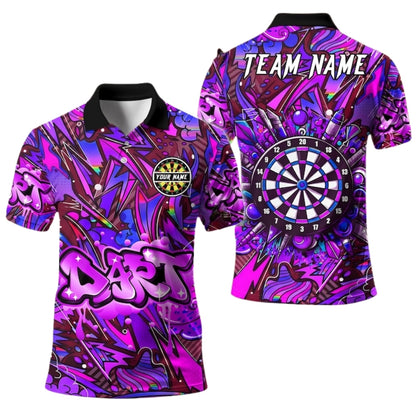 Custom Blue Graffiti Darts Team Polo Shirt For Mens, Custom Graffiti Darts Shirts DE0030