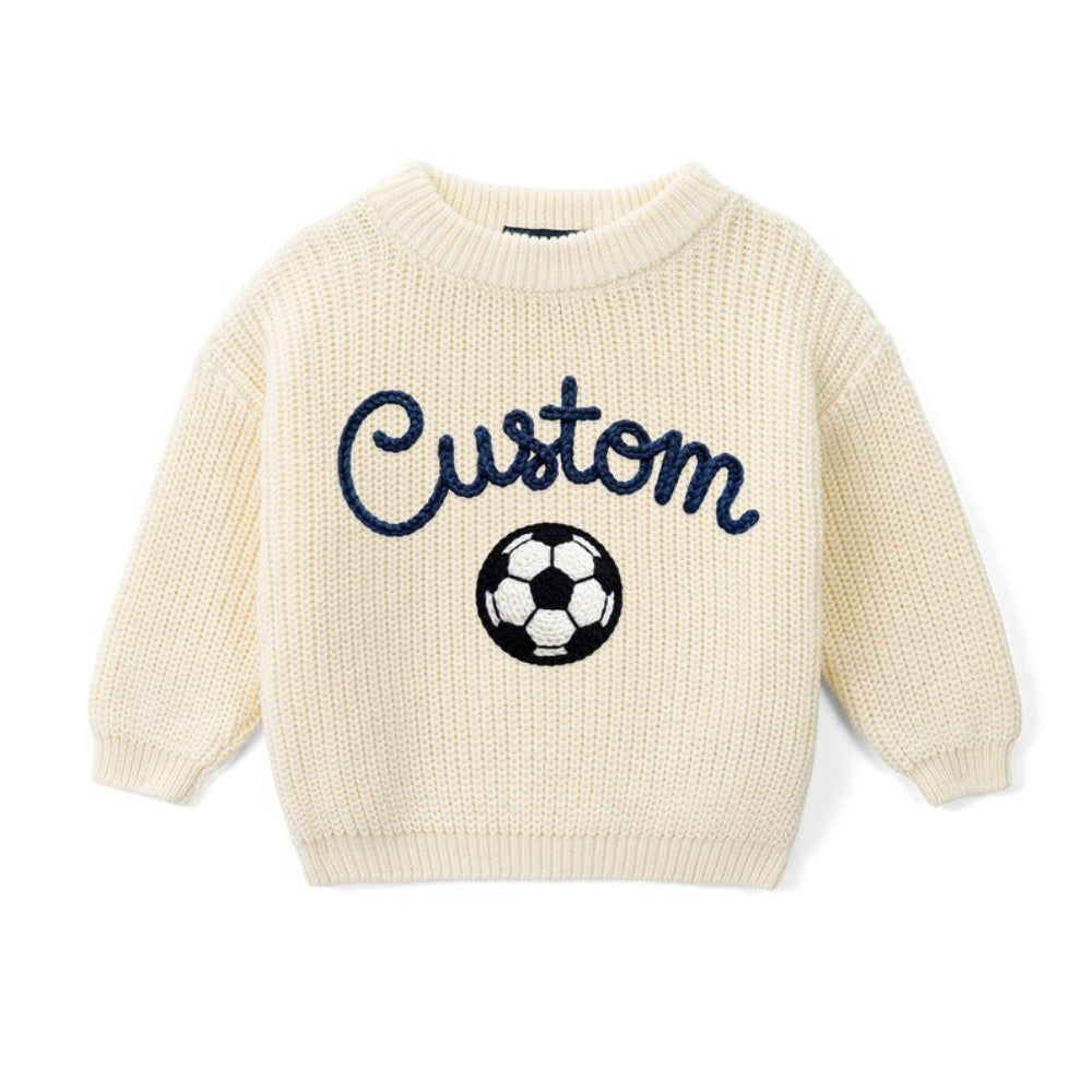 Custom Soccer Baby Embroidered Knit Sweater, Custom Baby Soccer Sweatshirt BB0767