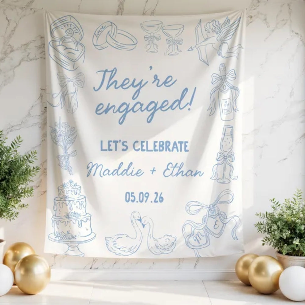 The're Engaged Let's Celebrate Custom Wedding Banner, Custom Engagement Partry Banner WD0411